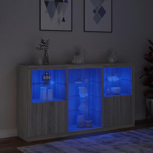 Skænk med LED-lys 181,5x37x100 cm grå sonoma-eg