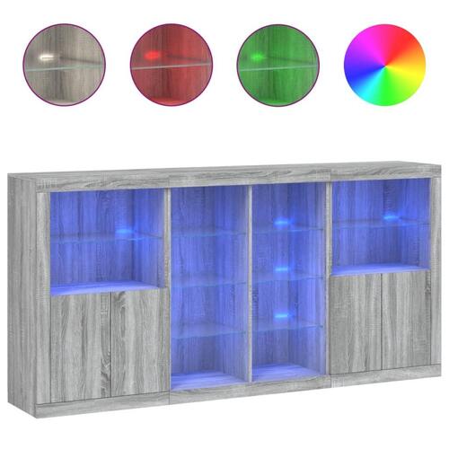 Skænk med LED-lys 202x37x100 cm grå sonoma-eg