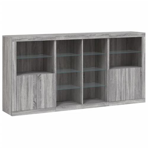 Skænk med LED-lys 202x37x100 cm grå sonoma-eg
