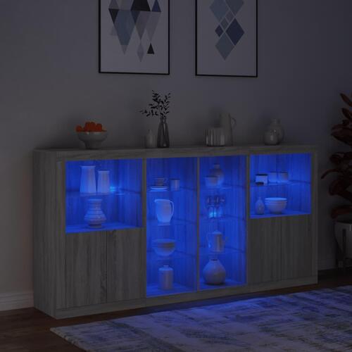 Skænk med LED-lys 202x37x100 cm grå sonoma-eg