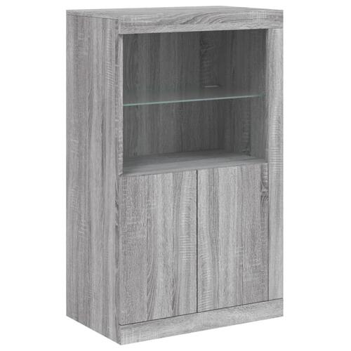 Skænk med LED-lys 202x37x100 cm grå sonoma-eg