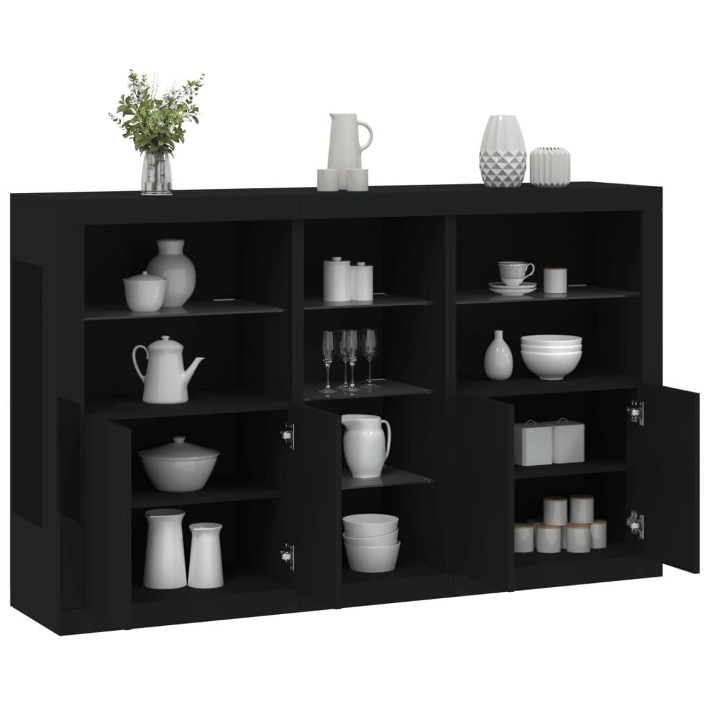 Skænk med LED-lys 162x37x100 cm sort