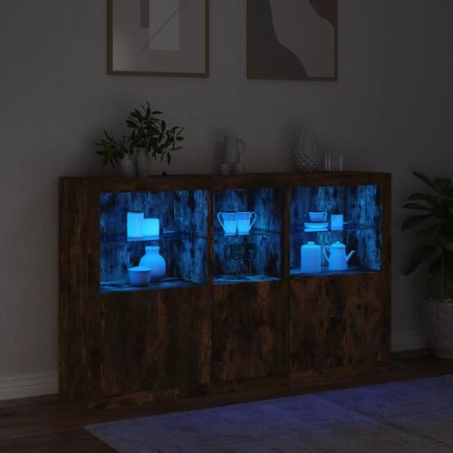 Skænk med LED-lys 162x37x100 cm røget egetræsfarve