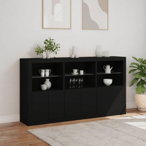 Skænk med LED-lys 181,5x37x100 cm sort