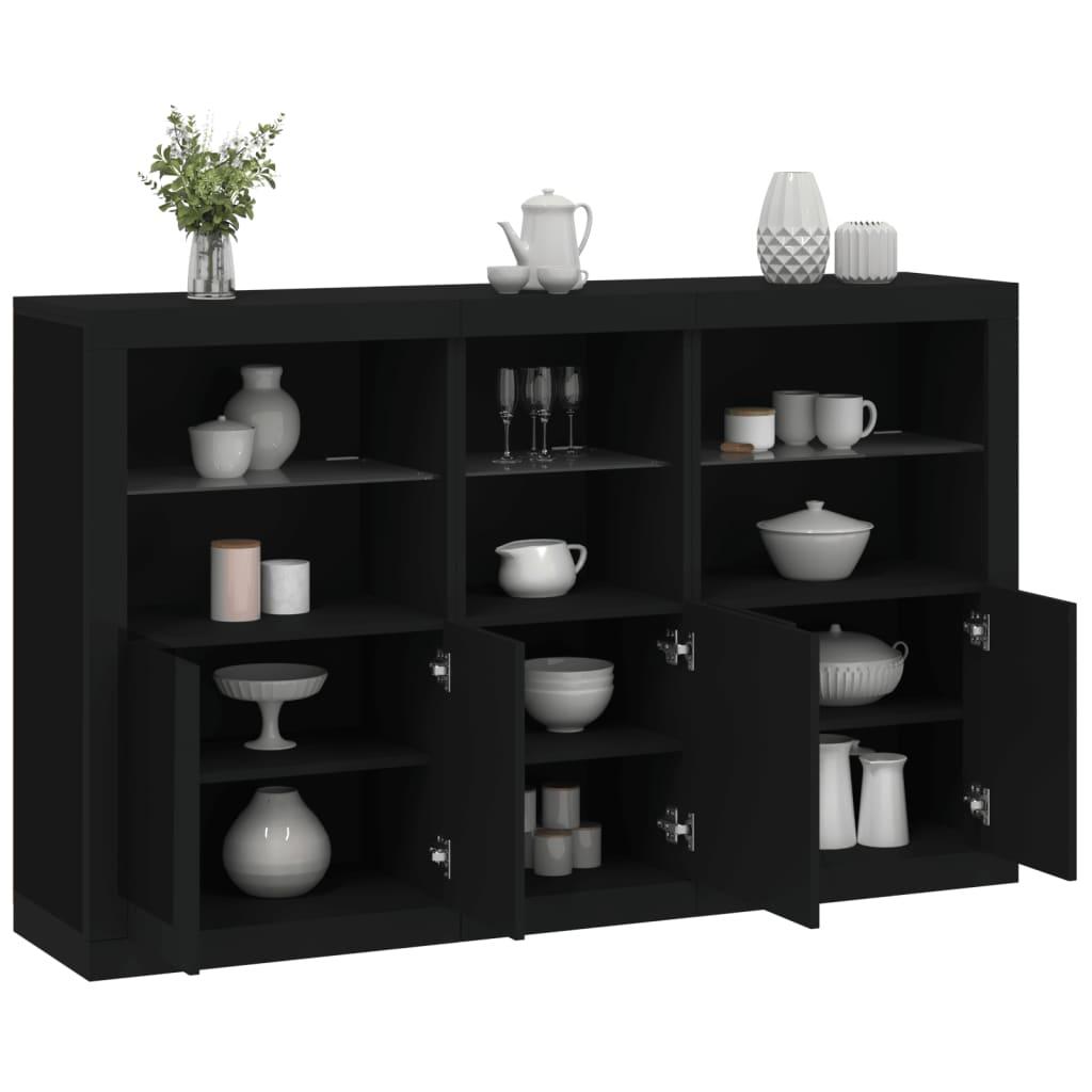 Skænk med LED-lys 162x37x100 cm sort