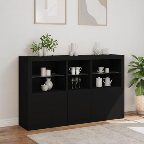 Skænk med LED-lys 162x37x100 cm sort