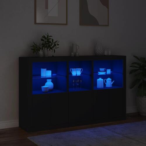 Skænk med LED-lys 162x37x100 cm sort