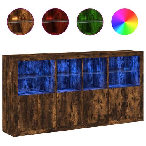Skænk med LED-lys 202x37x100 cm røget egetræsfarve