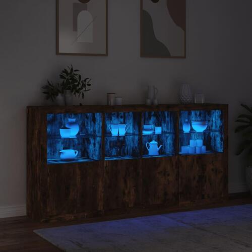 Skænk med LED-lys 202x37x100 cm røget egetræsfarve