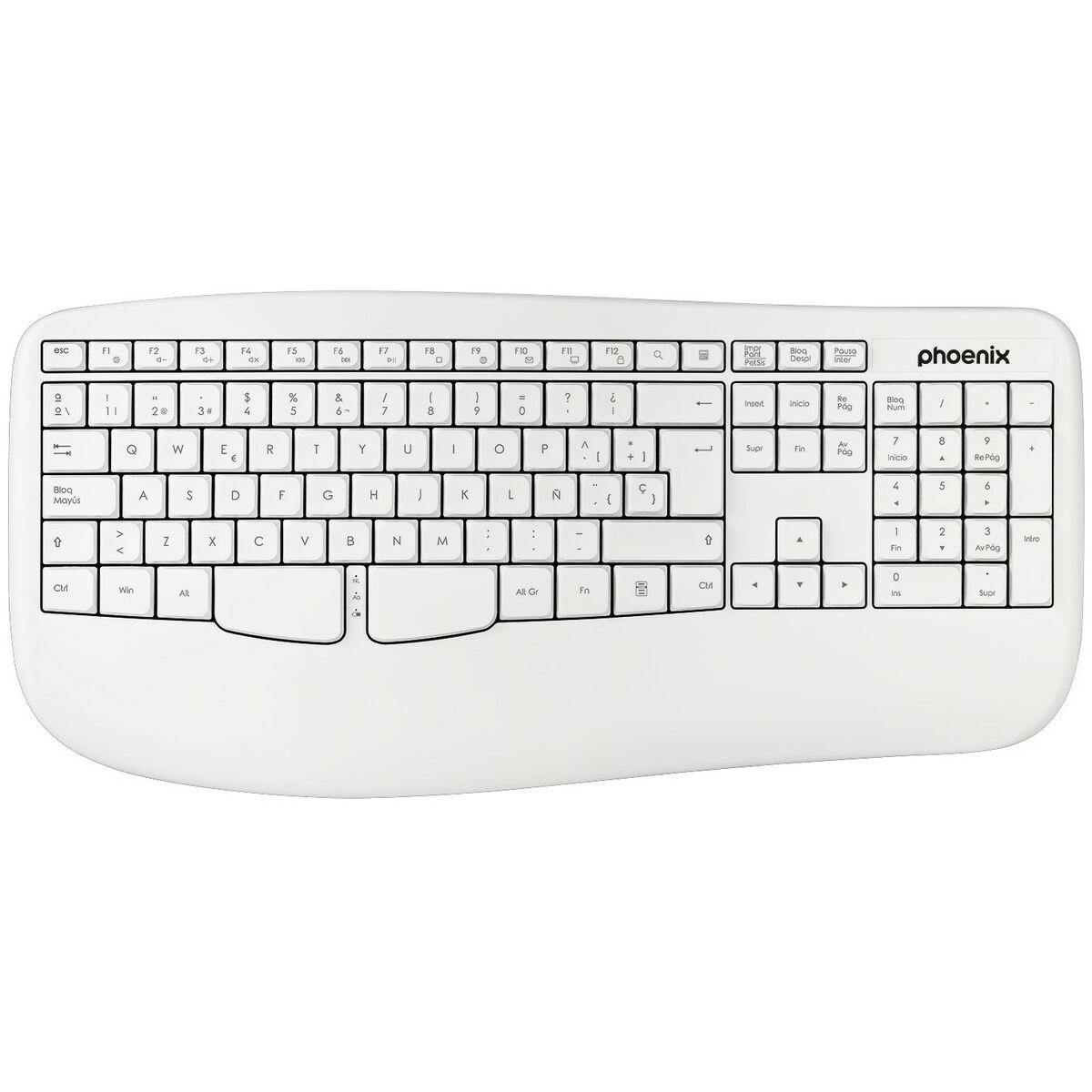 Trådløst tastatur Phoenix K201 Hvid Spansk qwerty