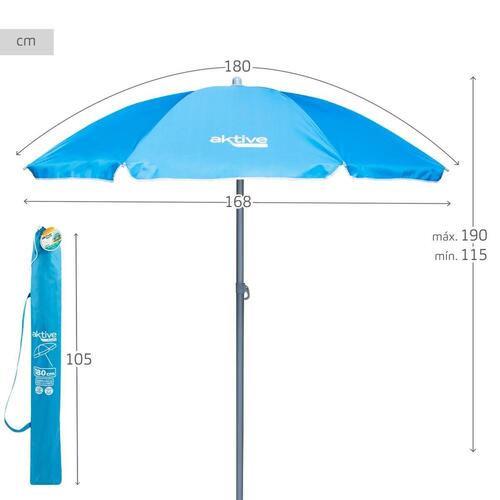 Parasol Aktive UV50 Ø 180 cm Blå Polyester Aluminium 180 x 187,5 x 180 cm (12 enheder)