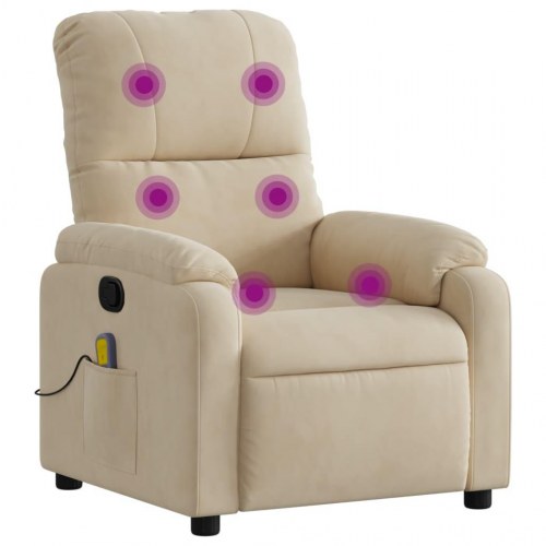 Massagestol i mikrofiber - cremefarvet lænestol med 6-punkts vibrationsmassage