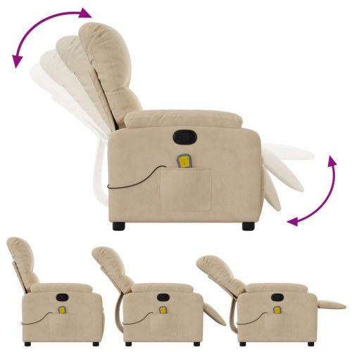 Massagestol i mikrofiber - cremefarvet lænestol med 6-punkts vibrationsmassage