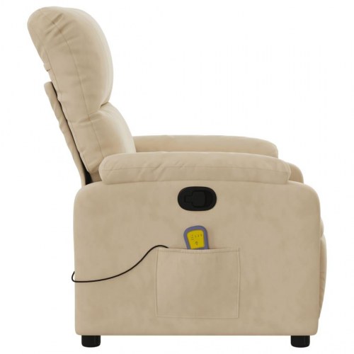 Massagestol i mikrofiber - cremefarvet lænestol med 6-punkts vibrationsmassage