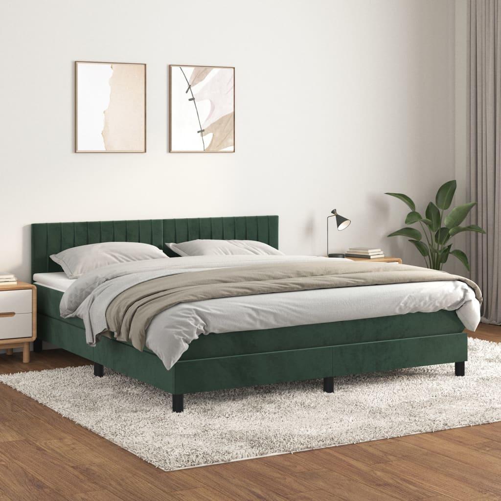 Kontinentalseng med madras 160x200 cm fløjl mørkegrøn billede