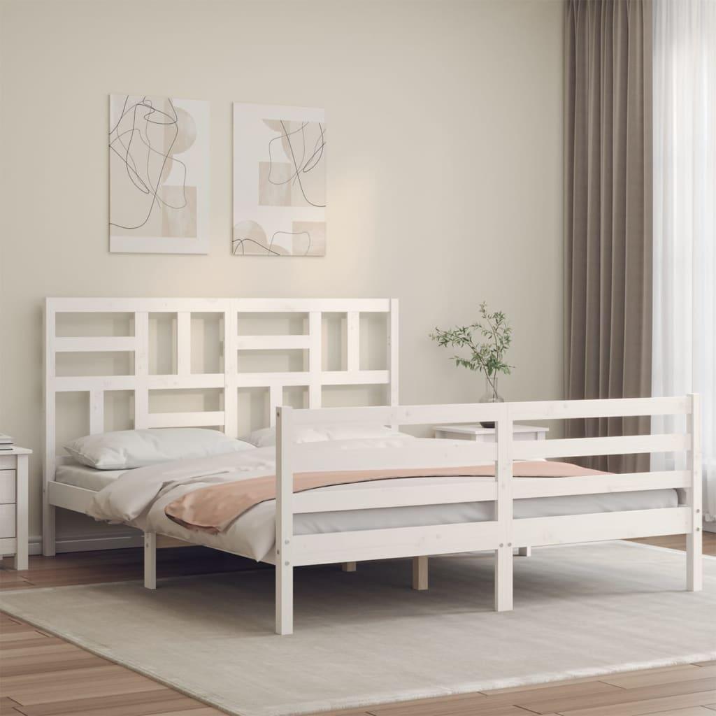 Sengeramme med sengegavl kingsize massivt træ hvid