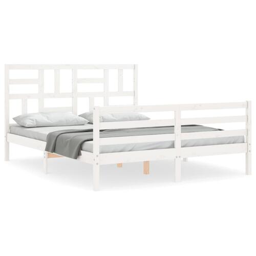 Sengeramme med sengegavl kingsize massivt træ hvid