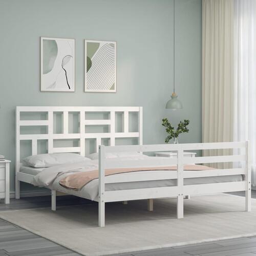 Sengeramme med sengegavl kingsize massivt træ hvid