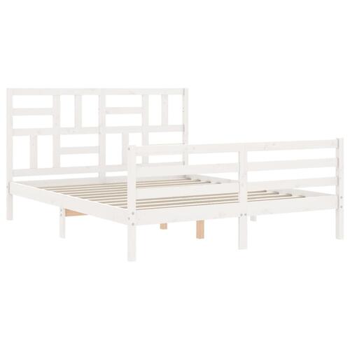 Sengeramme med sengegavl kingsize massivt træ hvid