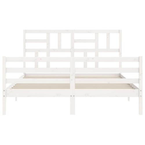 Sengeramme med sengegavl kingsize massivt træ hvid
