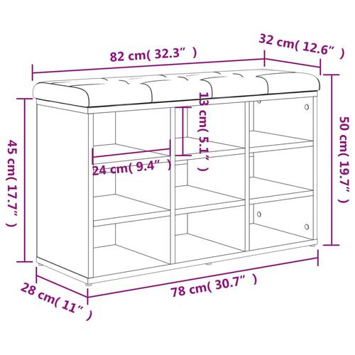 Skobænk 82x32x50 cm konstrueret træ røget egetræsfarve