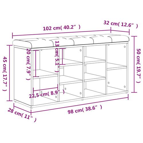 Skobænk 102x32x50 cm konstrueret træ sort