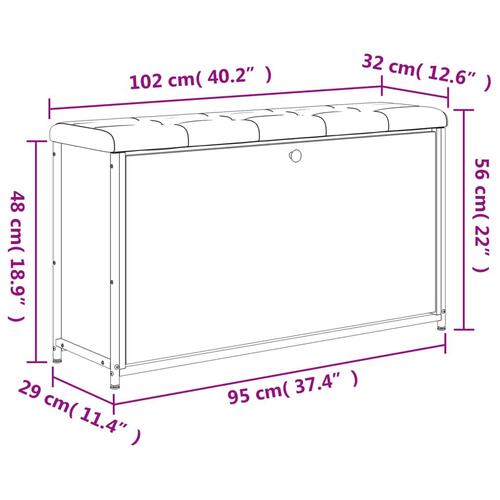 Skobænk med vippeskuffe 102x32x56 cm grå sonoma-eg