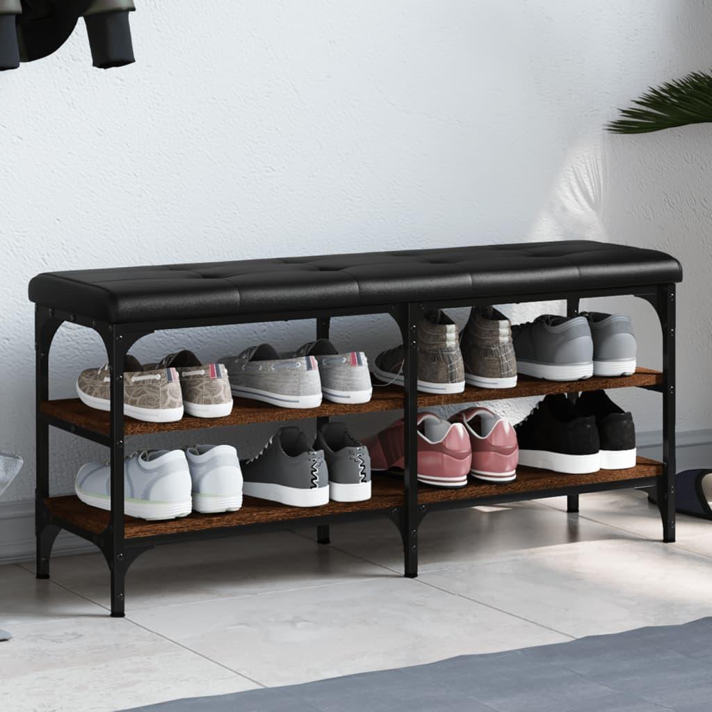 Skobænk 102x32x47 cm konstrueret træ brun egetræsfarve