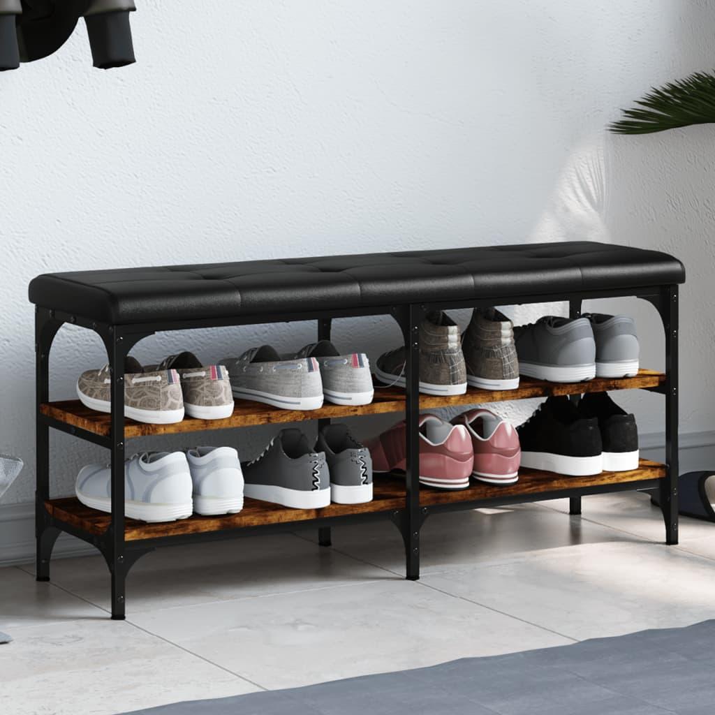 Skobænk 102x32x47 cm konstrueret træ røget egetræsfarve