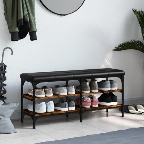 Skobænk 102x32x47 cm konstrueret træ røget egetræsfarve