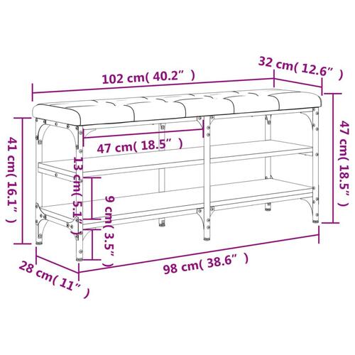 Skobænk 102x32x47 cm konstrueret træ røget egetræsfarve