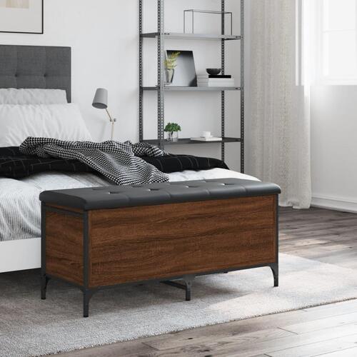 Opbevaringsbænk 102x42x45 cm konstrueret træ brun egetræsfarve