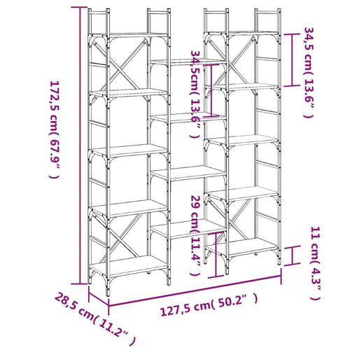 Bogreol 127,5x28,5x172,5 cm konstrueret træ grå sonoma-eg