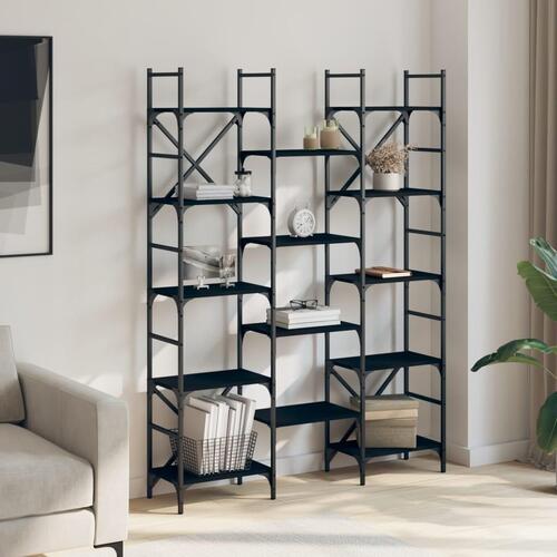 Bogreol 127,5x28,5x172,5 cm konstrueret træ sort