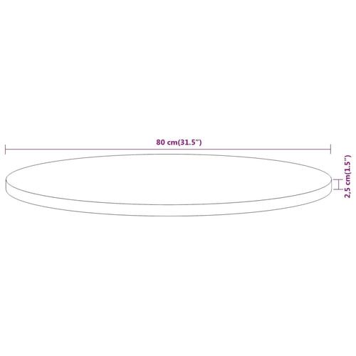 Bordplade Ø80x2,5 cm rund massivt akacietræ