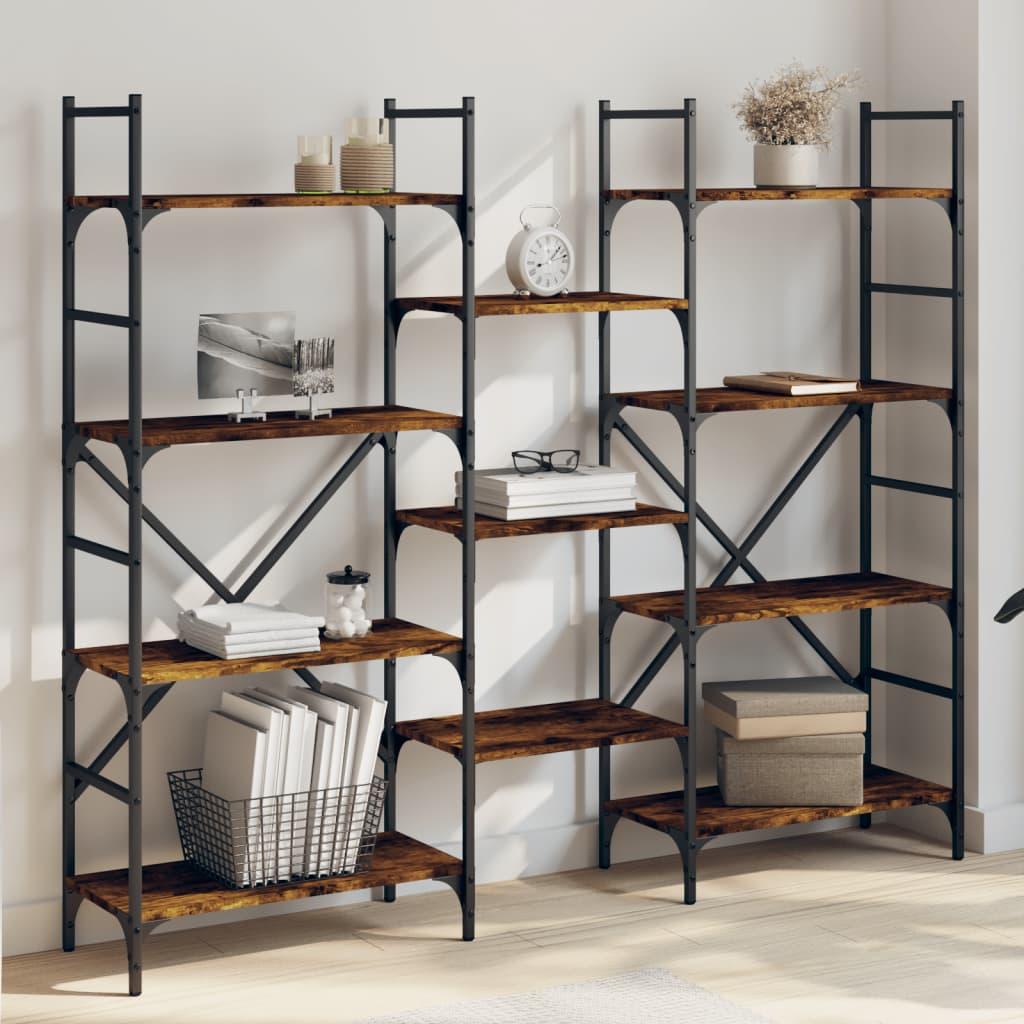 Bogreol 160x28,5x136,5 cm konstrueret træ røget egetræsfarve