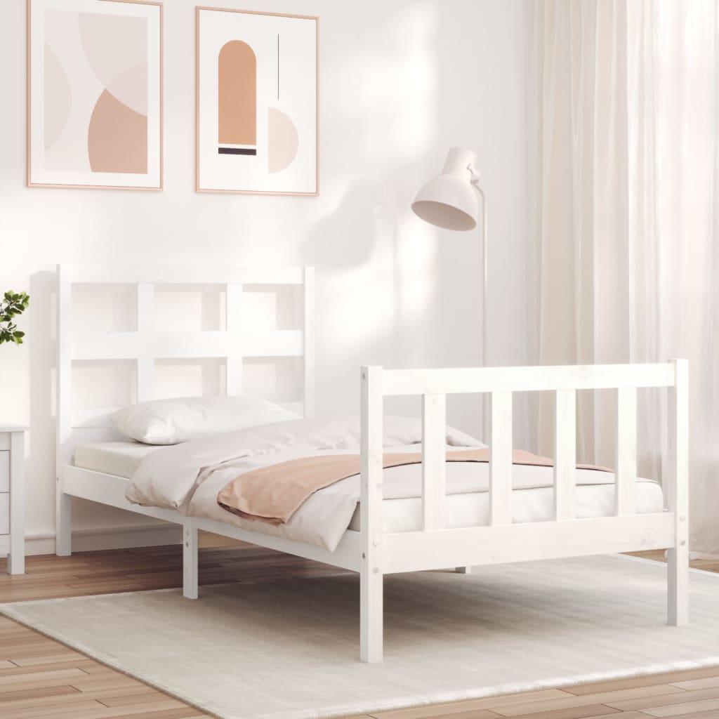 Sengeramme med sengegavl Small Single massivt træ hvid