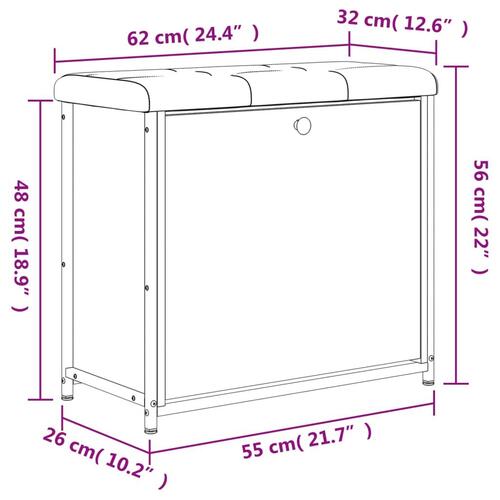 Skobænk med vippeskuffe 62x32x56 cm røget egetræsfarve