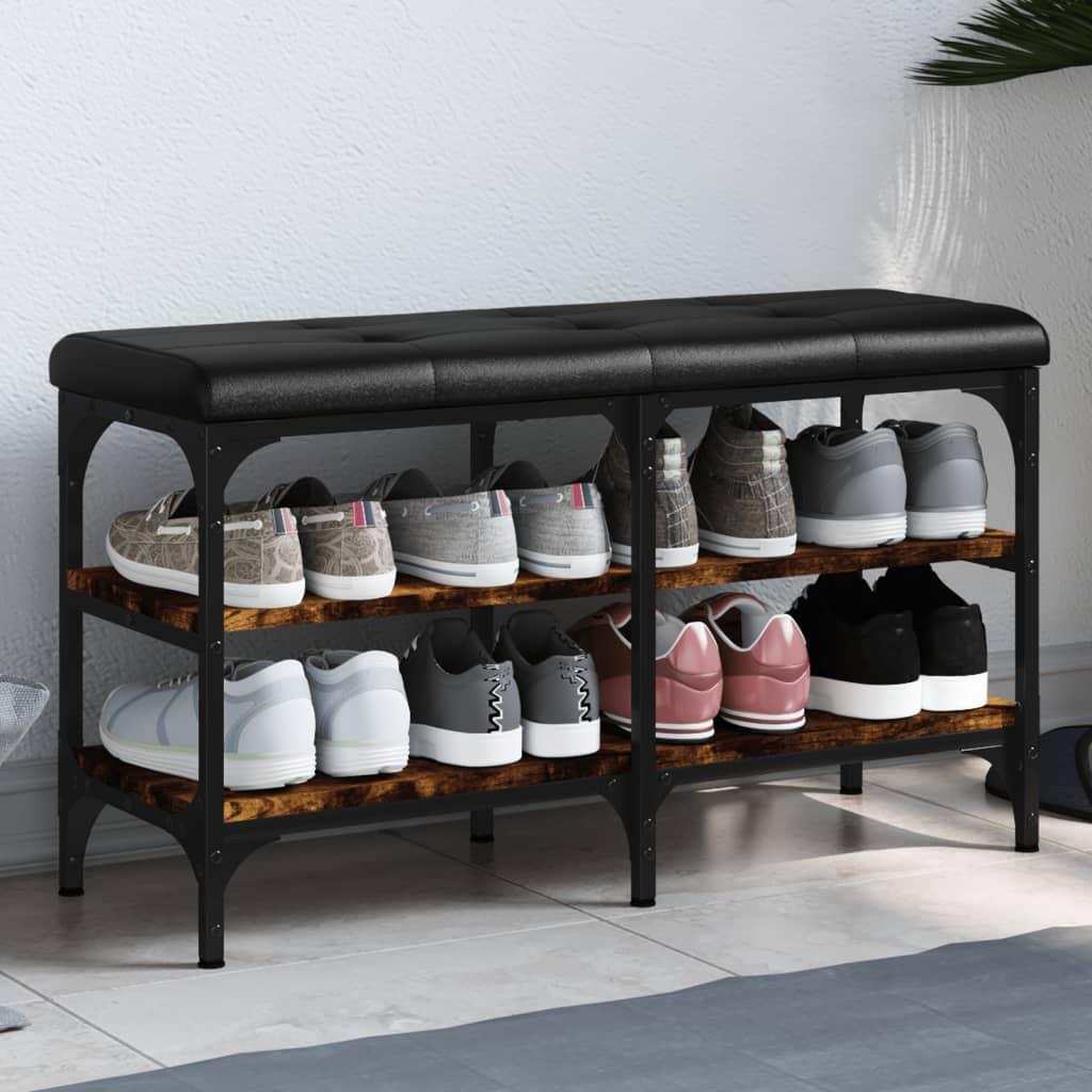 Skobænk 82x32x47 cm konstrueret træ røget egetræsfarve