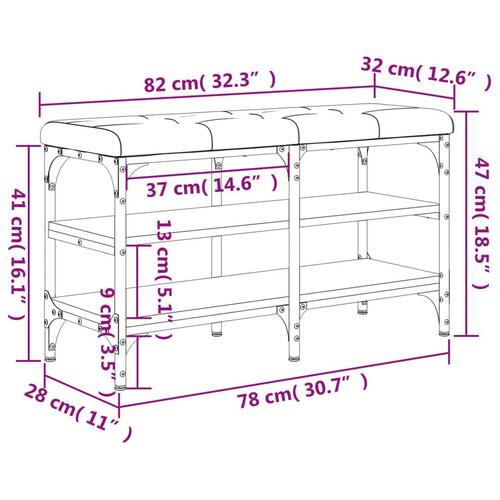 Skobænk 82x32x47 cm konstrueret træ røget egetræsfarve