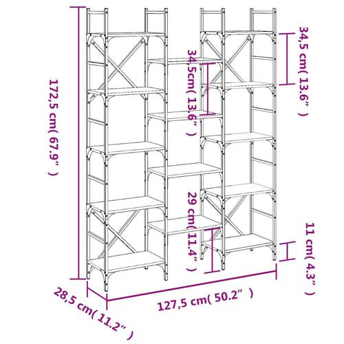 Bogreol 127,5x28,5x172,5 cm konstrueret træ brun egetræsfarve