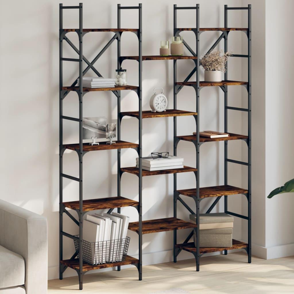 Bogreol 127,5x28,5x172,5 cm konstrueret træ røget egetræsfarve