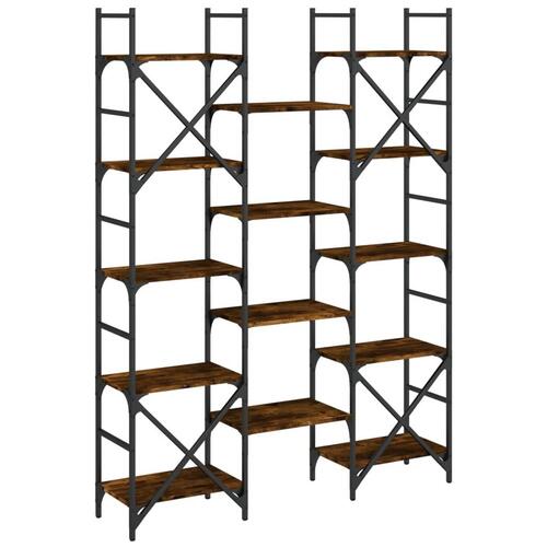 Bogreol 127,5x28,5x172,5 cm konstrueret træ røget egetræsfarve