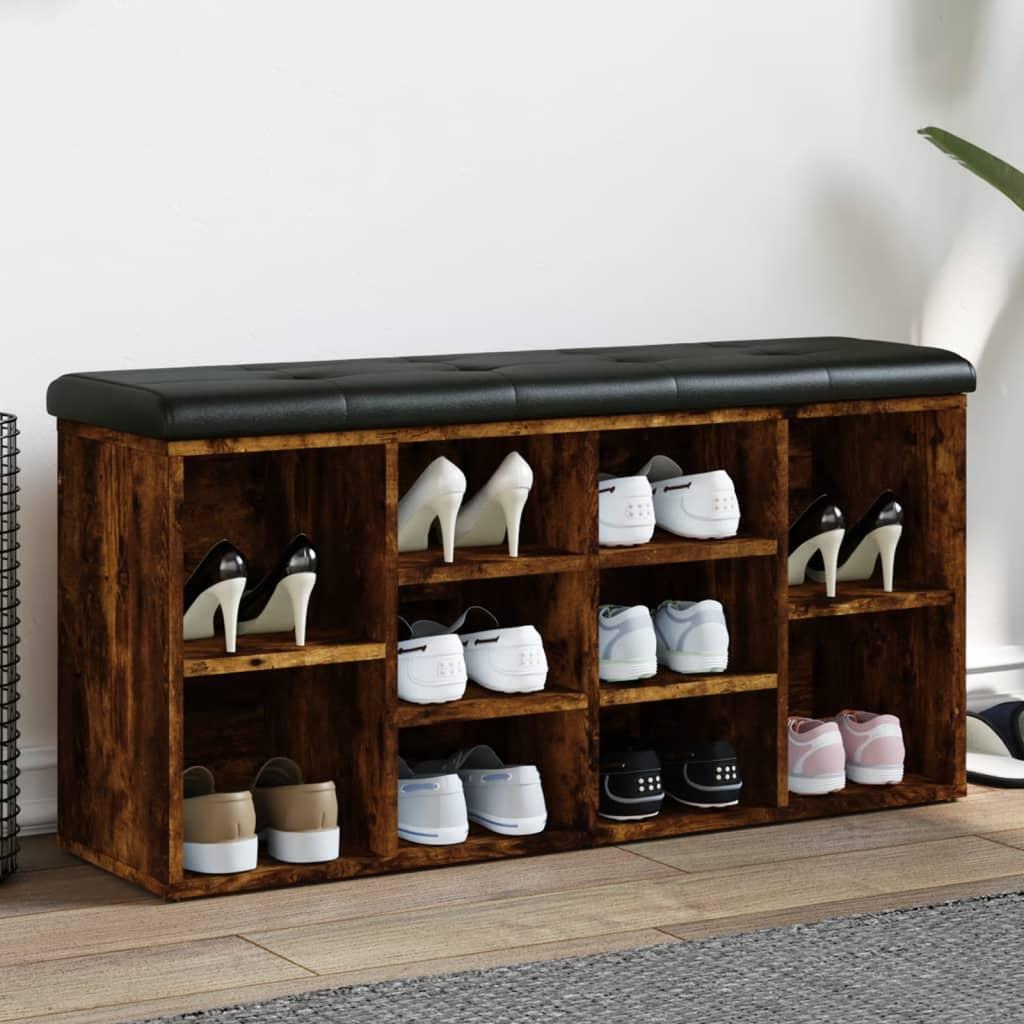 Skobænk 102x32x50 cm konstrueret træ røget egetræsfarve