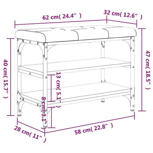 Skobænk 62x32x47 cm konstrueret træ røget egetræsfarve