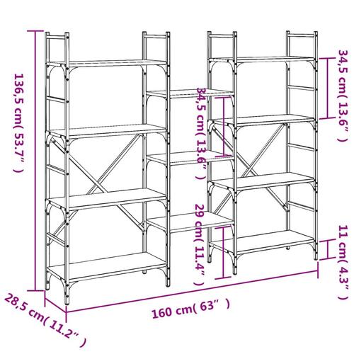 Bogreol 160x28,5x136,5 cm konstrueret træ sonoma-eg