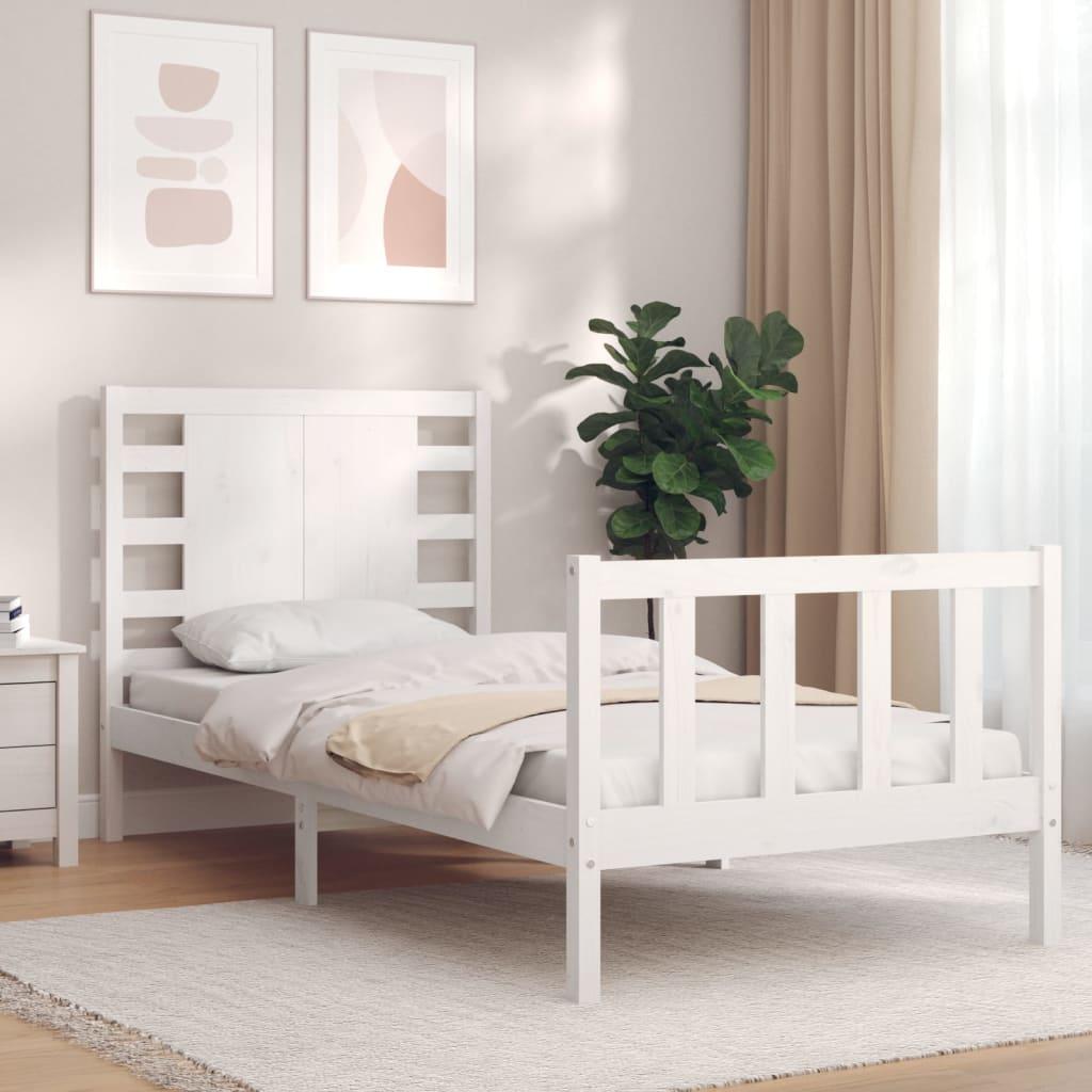 Sengeramme med sengegavl Small Single massivt træ hvid