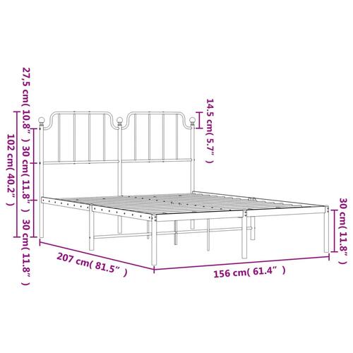 Sengeramme med sengegavl 150x200 cm metal hvid