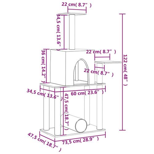 Kradsetræ med sisalstolper 122 cm lysegrå
