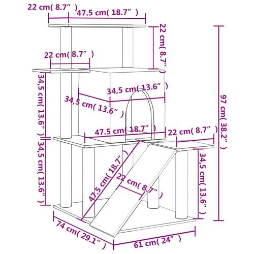 Kradsetræ med sisalkradsestolper 97 cm cremefarvet